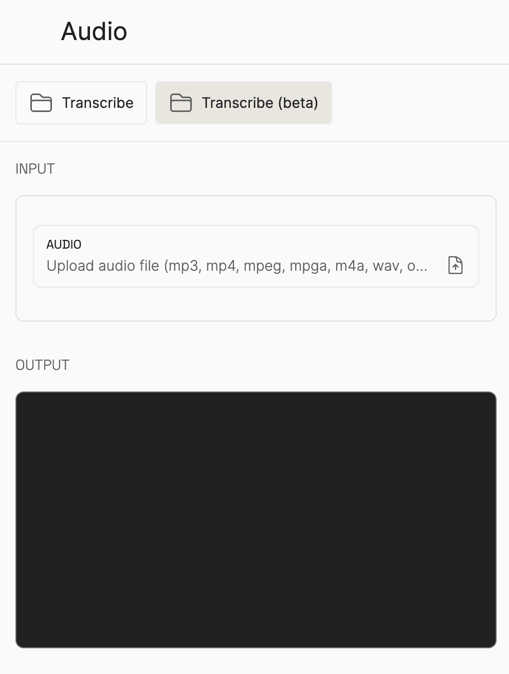 Audio transcription interface showing transcript editor